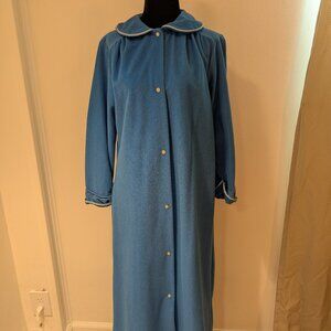 Vintage 1960s 1970s Unbranded Blue House Coat Button Front Size Small Tie Waist